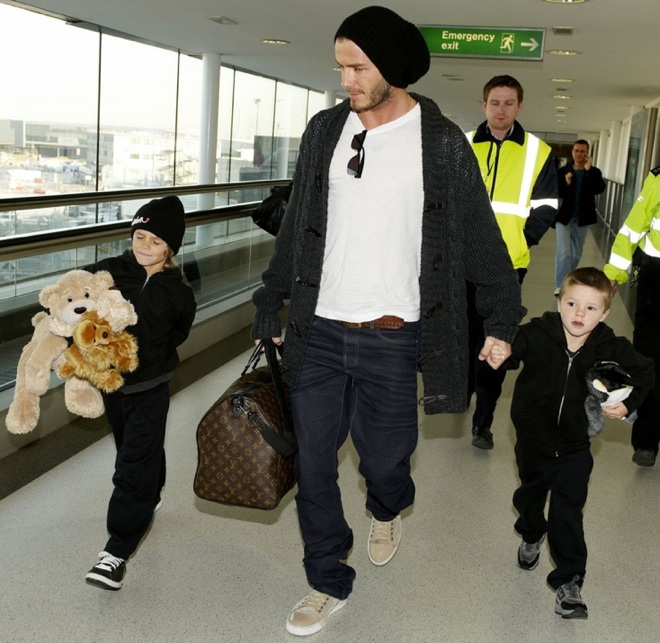 David Beckham Spotted In Tan Lanvin Sneakers